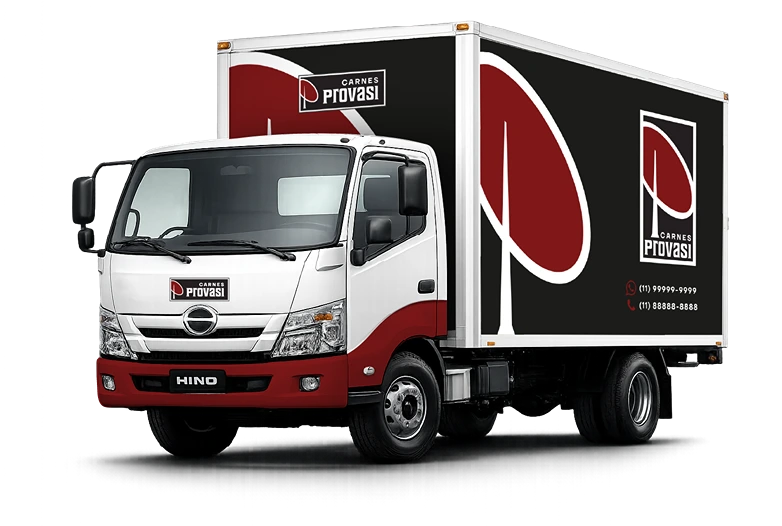 Um caminhão adesivado com a logo da provasi, um reflexo do nosso compromisso com a excelência em cada entrega